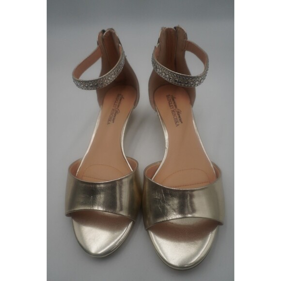 American Glamour Badgley Mischka Gold Open Toe Crystal Ankle Strap Sandals Sz 7 - Picture 2 of 10